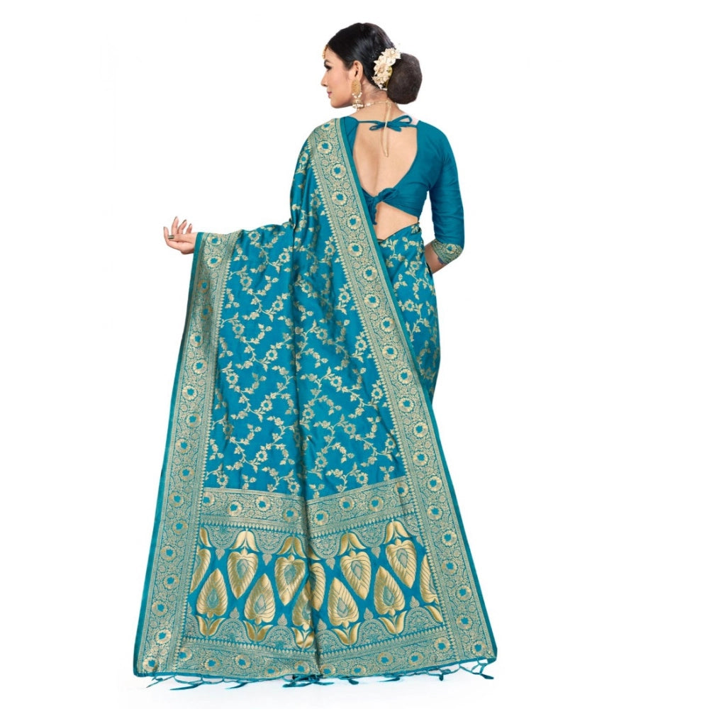 Women's Banarasi Silk Saree (Sky blue, 5-6mtrs)