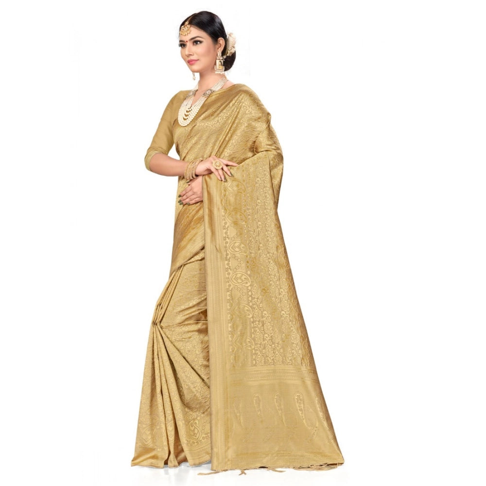 Women's Banarasi Silk Saree (Cream, 5-6mtrs)