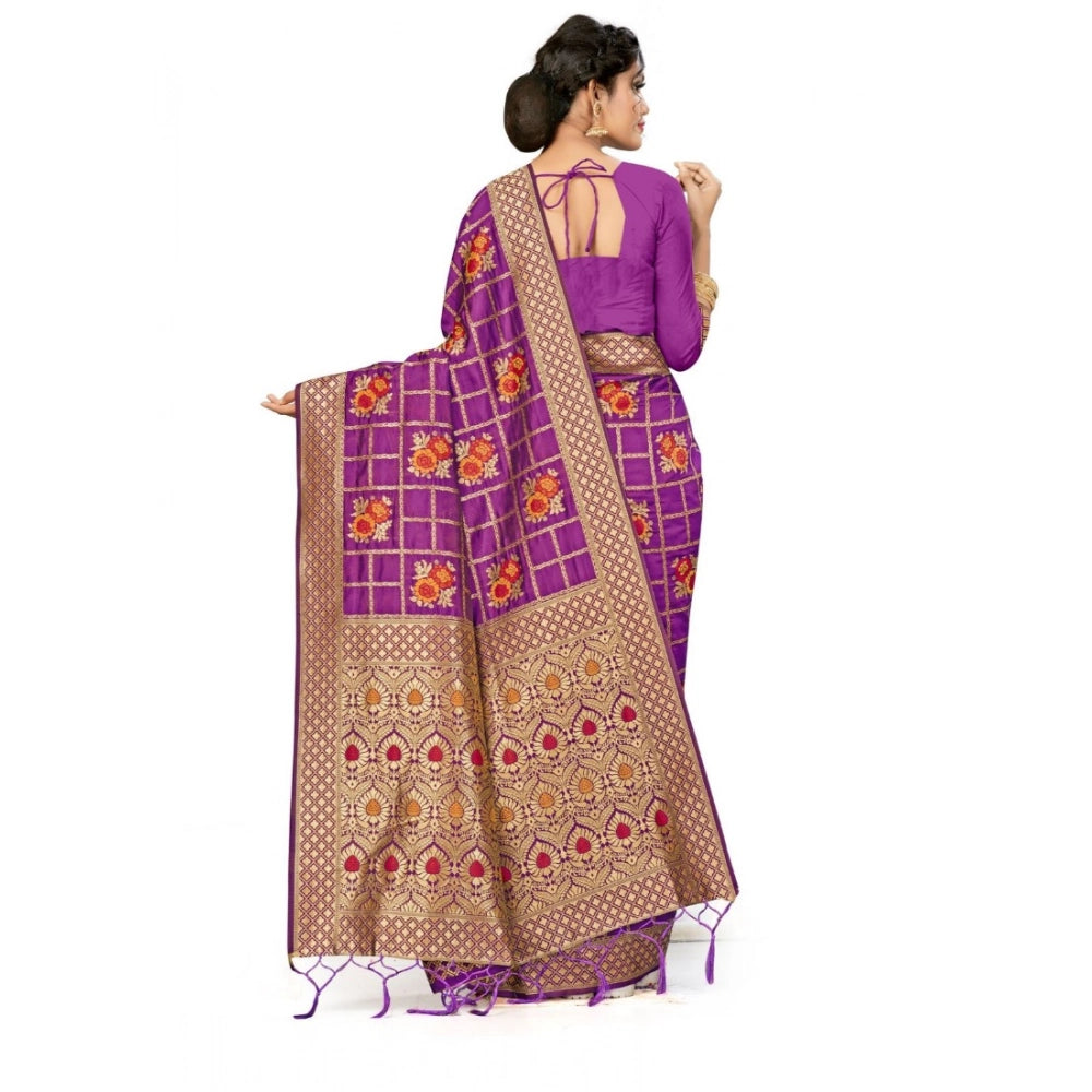 Women's Banarasi Silk Saree (Purple, 5-6mtrs)