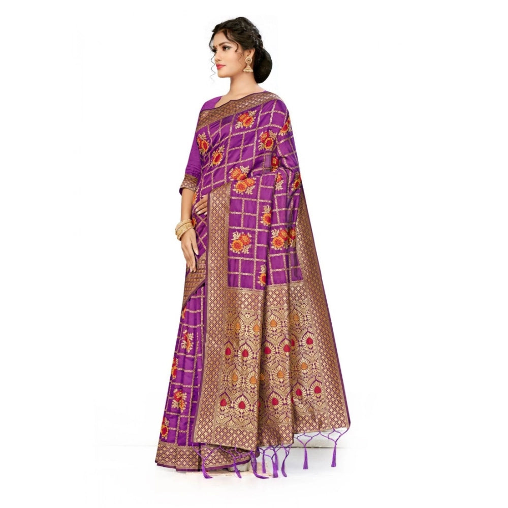 Women's Banarasi Silk Saree (Purple, 5-6mtrs)