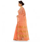 Women's Kota Doria Cotton Saree With Blouse (Peach,6-3 Mtrs)