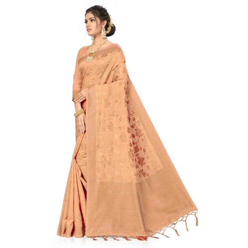 Women's Banarasi (Spun Cotton) Saree (Beige,5-6 Mtrs)