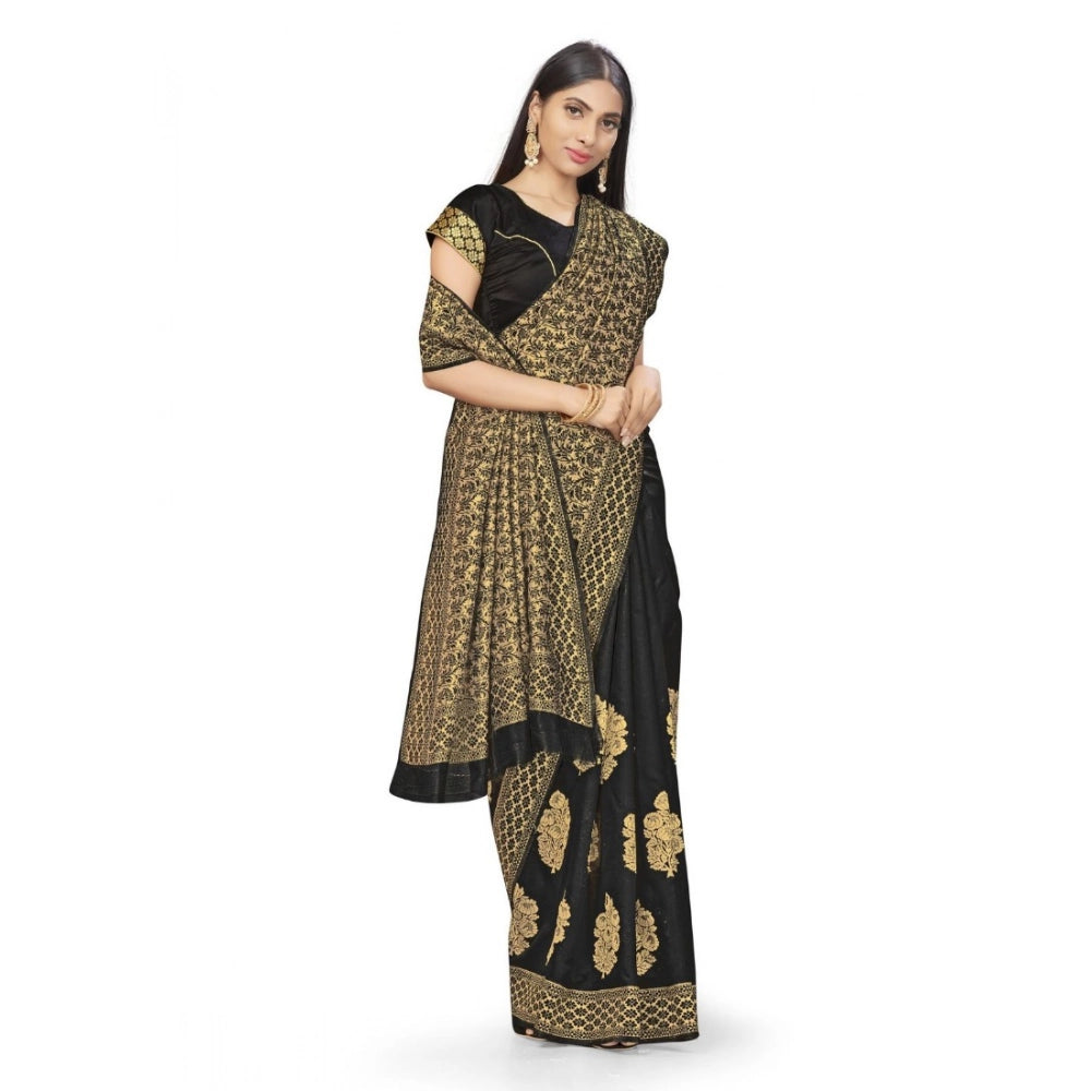 Women's Banarasi Silk Saree (Black,5-6 Mtrs)