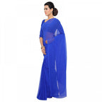 Women's Georgette Plain Saree With Blouse (Royal Blue, 5-6 Mtrs)