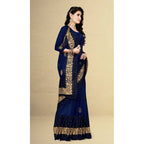 Women's Net Saree With Blouse (Navy Blue, 5-6Mtrs)