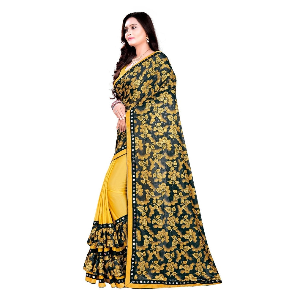 Women's Lycra Blend Saree with Blouse (Mustard, 5-6 Mtrs)