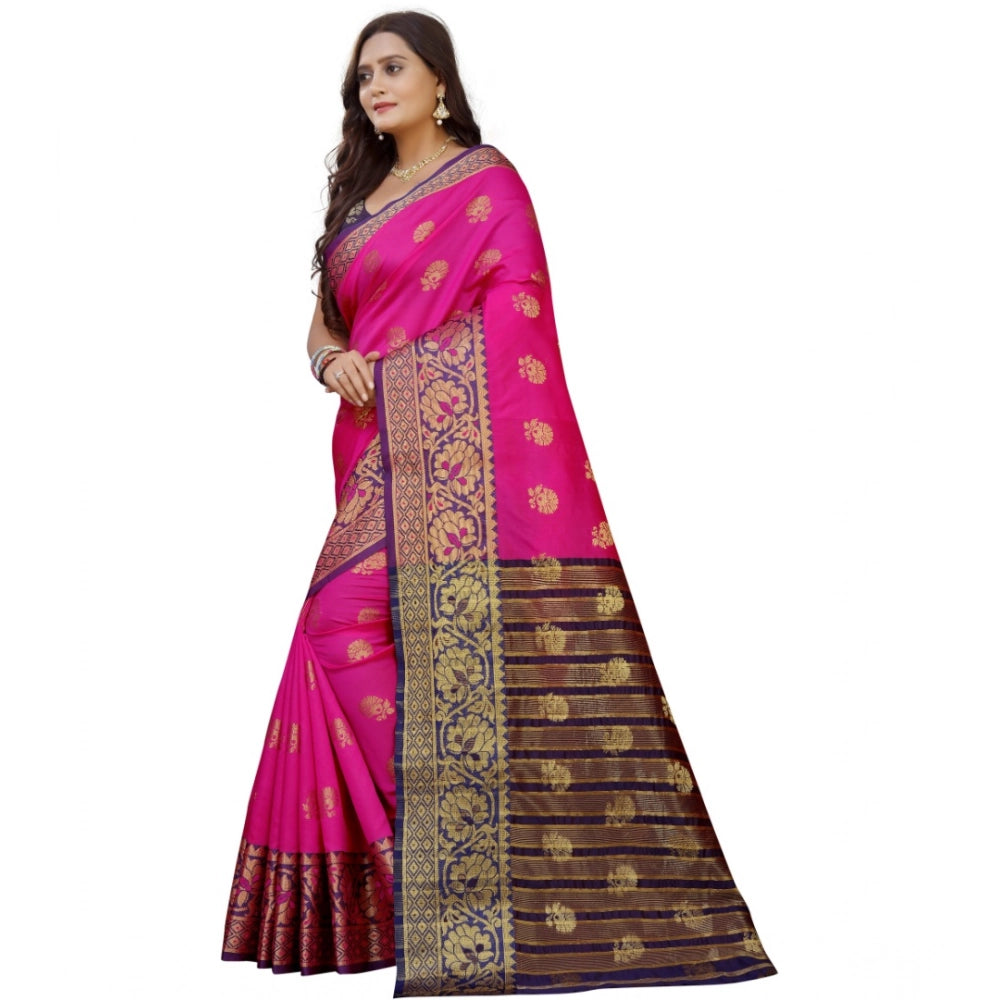 Women's Silk Blend Woven Saree With Unstitched Blouse 5.5Mtr (Pink-Beige)
