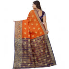 Women's Silk Blend Woven Saree With Unstitched Blouse 5.5Mtr (Gold-Orange)