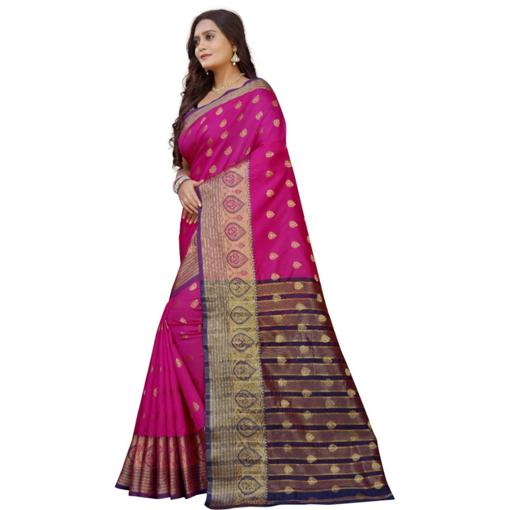 Women's Silk Blend Woven Saree With Unstitched Blouse 5.5Mtr (Purple-Pink)