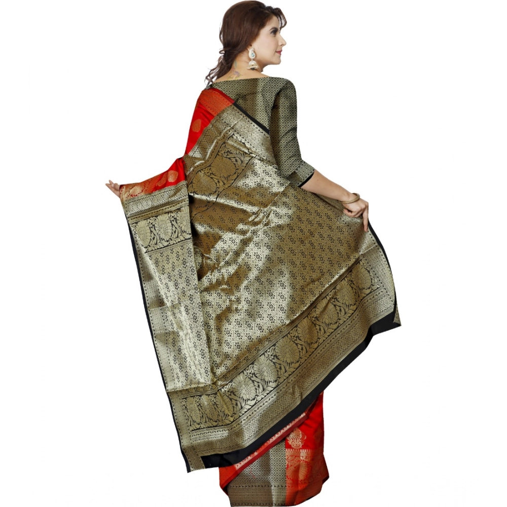 Women's Jacquard Woven Saree With Unstitched Blouse 5.5Mtr (Red)