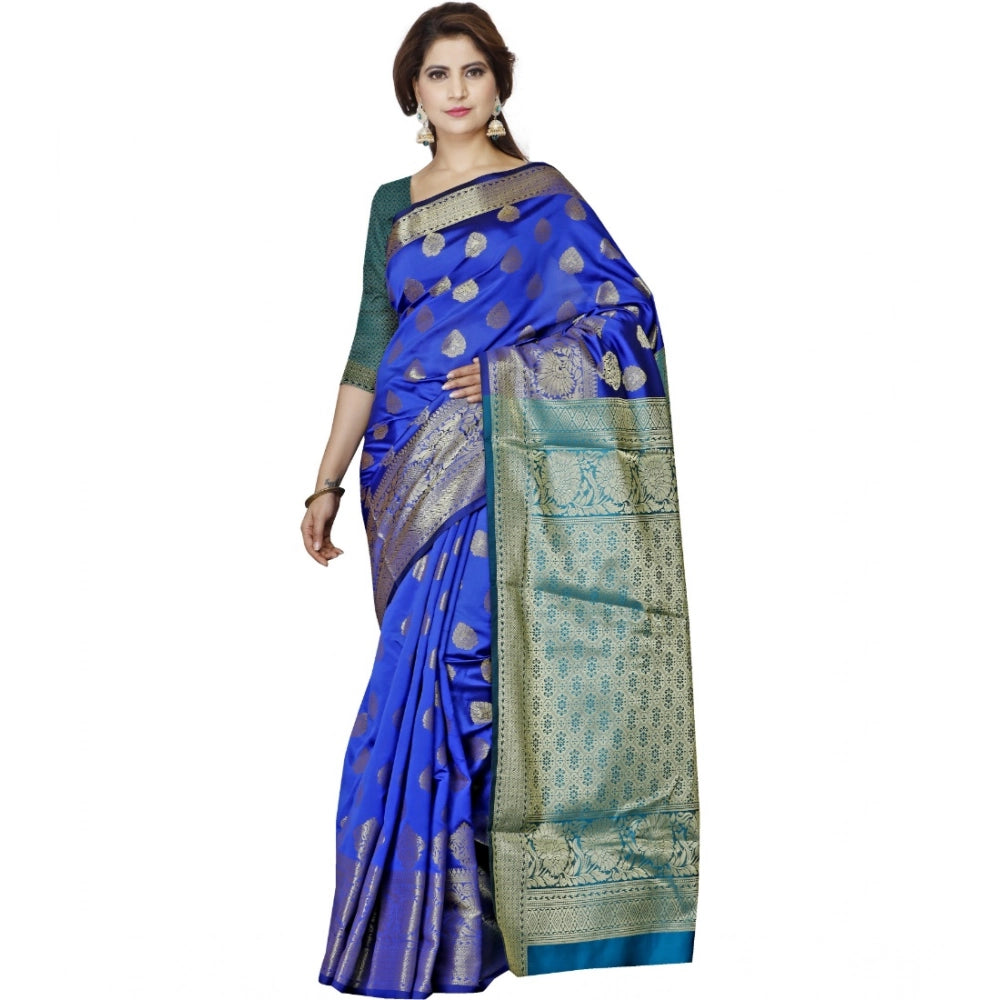 Women's Jacquard Woven Saree With Unstitched Blouse 5.5Mtr (Blue)