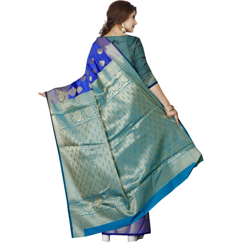 Women's Jacquard Woven Saree With Unstitched Blouse 5.5Mtr (Blue)