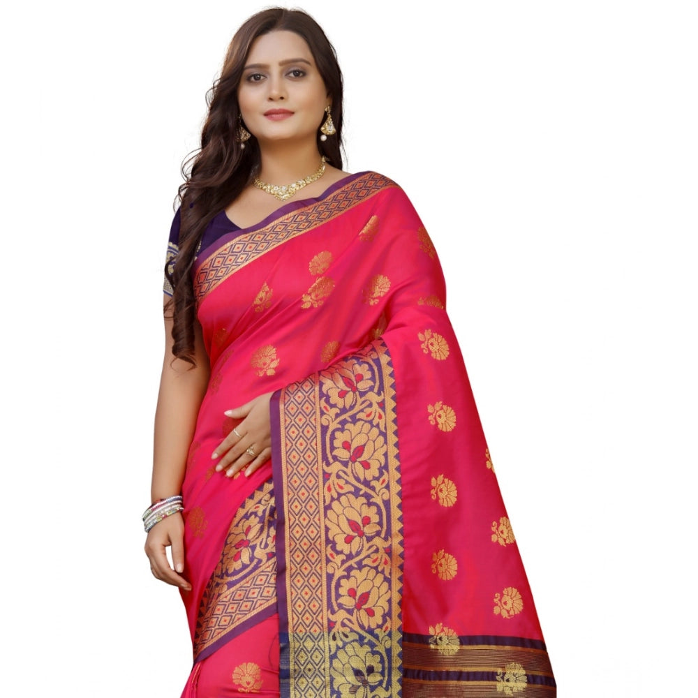 Women's Silk Blend Woven Saree With Unstitched Blouse 5.5Mtr (Multicolor)