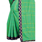 Women's Cotton Silk Checkered Saree With Unstitched Blouse 5.5Mtr (Green)