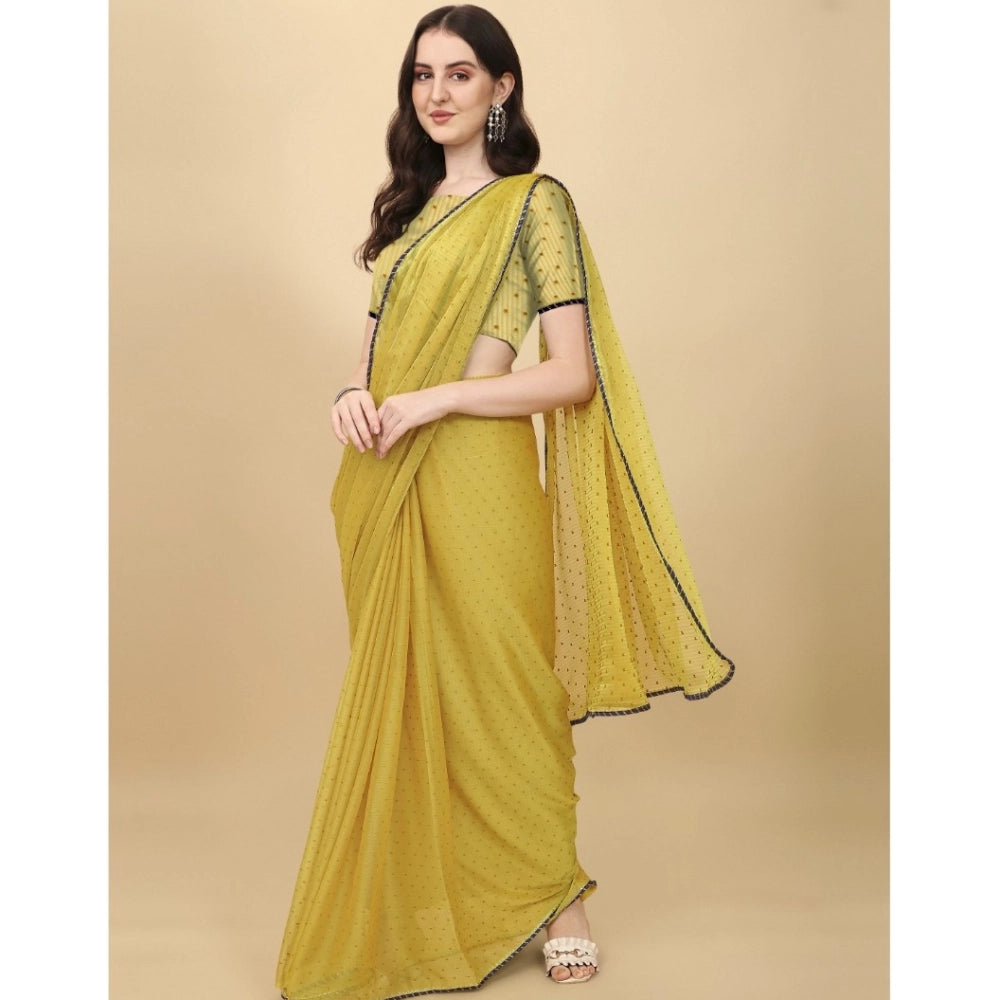Women's Silk Blend Embellished Saree With Unstitched Blouse 5.5Mtr (Mustard)