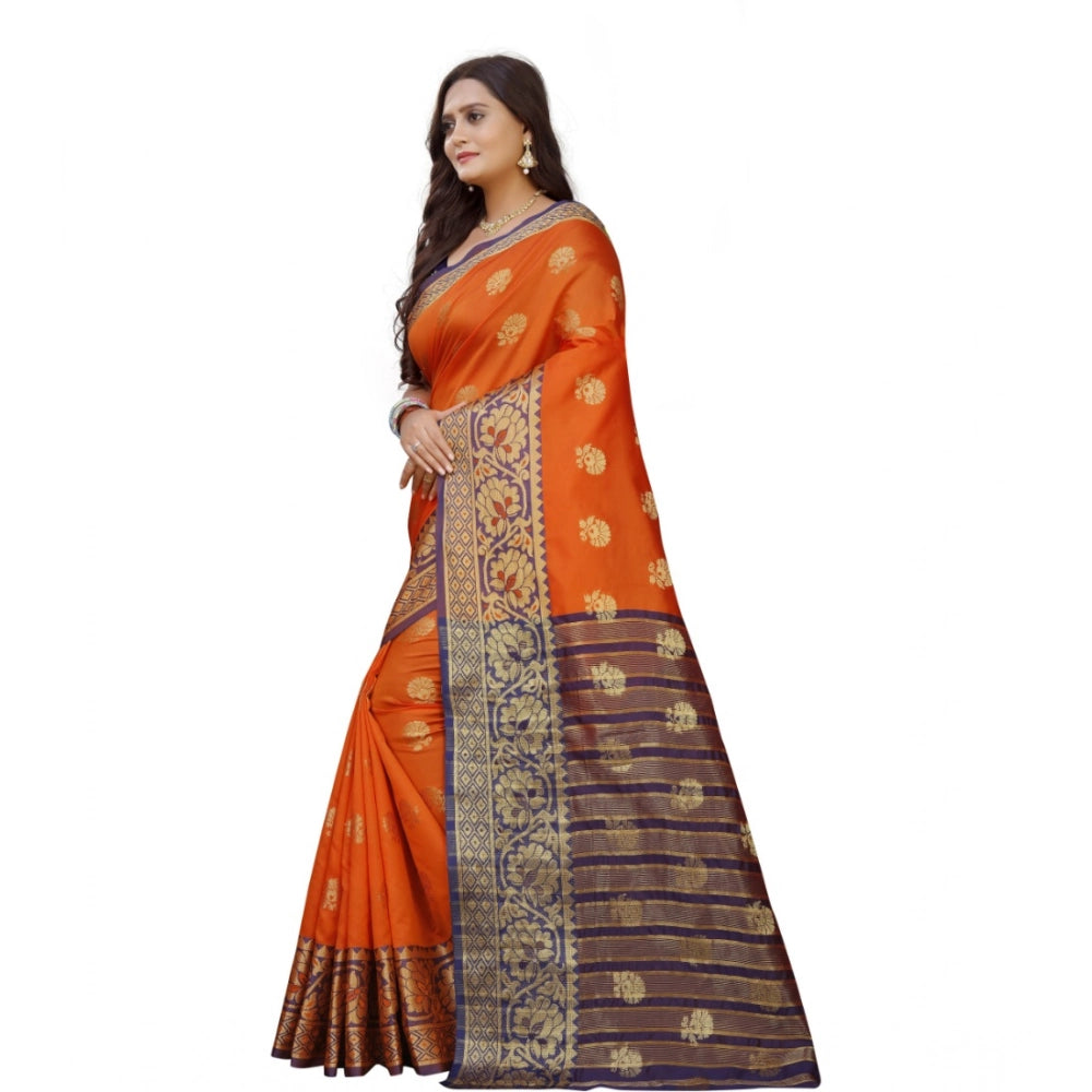 Women's Silk Blend Woven Saree With Unstitched Blouse 5.5Mtr (Gold-Orange)
