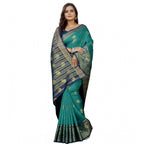 Women's Silk Blend Woven Saree With Unstitched Blouse 5.5Mtr (Dark Blue-Green)