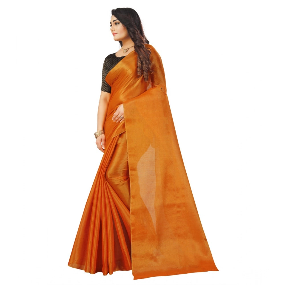 Women's Cotton Silk Self Design Saree With Unstitched Blouse 5.5Mtr (Orange)