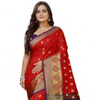 Women's Silk Blend Woven Saree With Unstitched Blouse 5.5Mtr (Purple-Red)