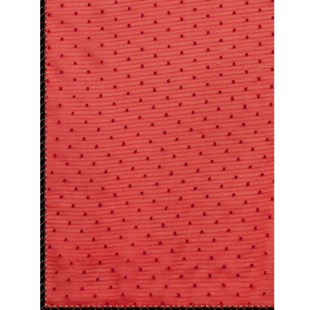 Women's Silk Blend Embellished Saree With Unstitched Blouse 5.5Mtr (Red)