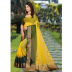 Women's Khadi Cotton  Solid Saree With Unstitched Blouse 5.5Mtr (Yellow)