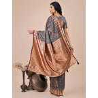 Women's Linen Cotton Printed Saree With Unstitched Blouse 5.5Mtr (Grey)