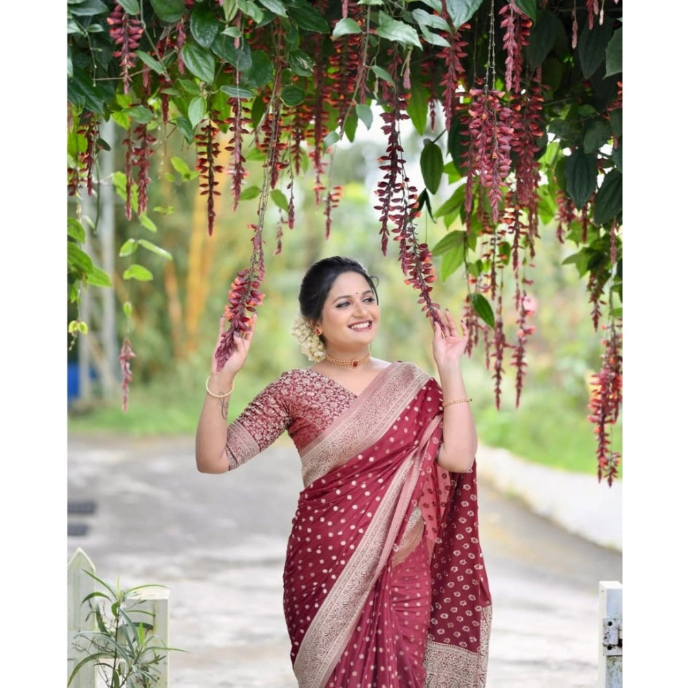 Women's Silk Printed Saree With Unstitched Blouse 5.5Mtr (Maroon)