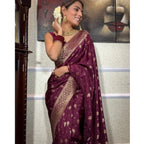 Women's Silk Printed Saree With Unstitched Blouse 5.5Mtr (Wine)