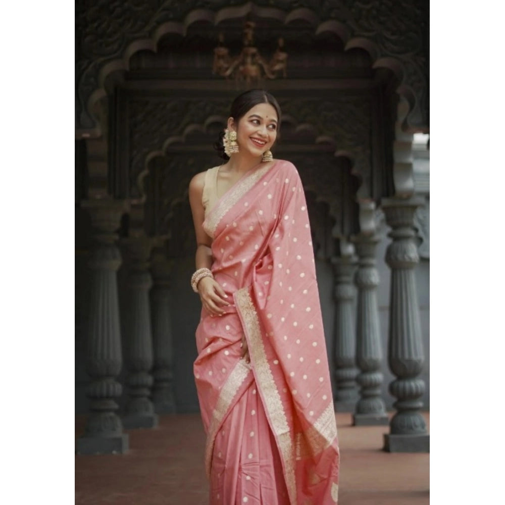 Women's Cotton  Printed Saree With Unstitched Blouse 5.5Mtr (Peach)