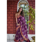 Women's Silk Printed Saree With Unstitched Blouse 5.5Mtr (Purple)