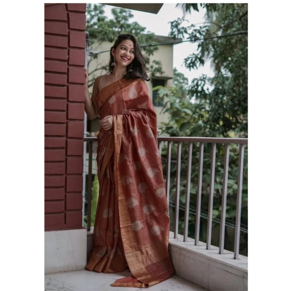 Women's Silk Printed Saree With Unstitched Blouse 5.5Mtr (Maroon)