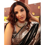 Women's Silk Printed Saree With Unstitched Blouse 5.5Mtr (Black)