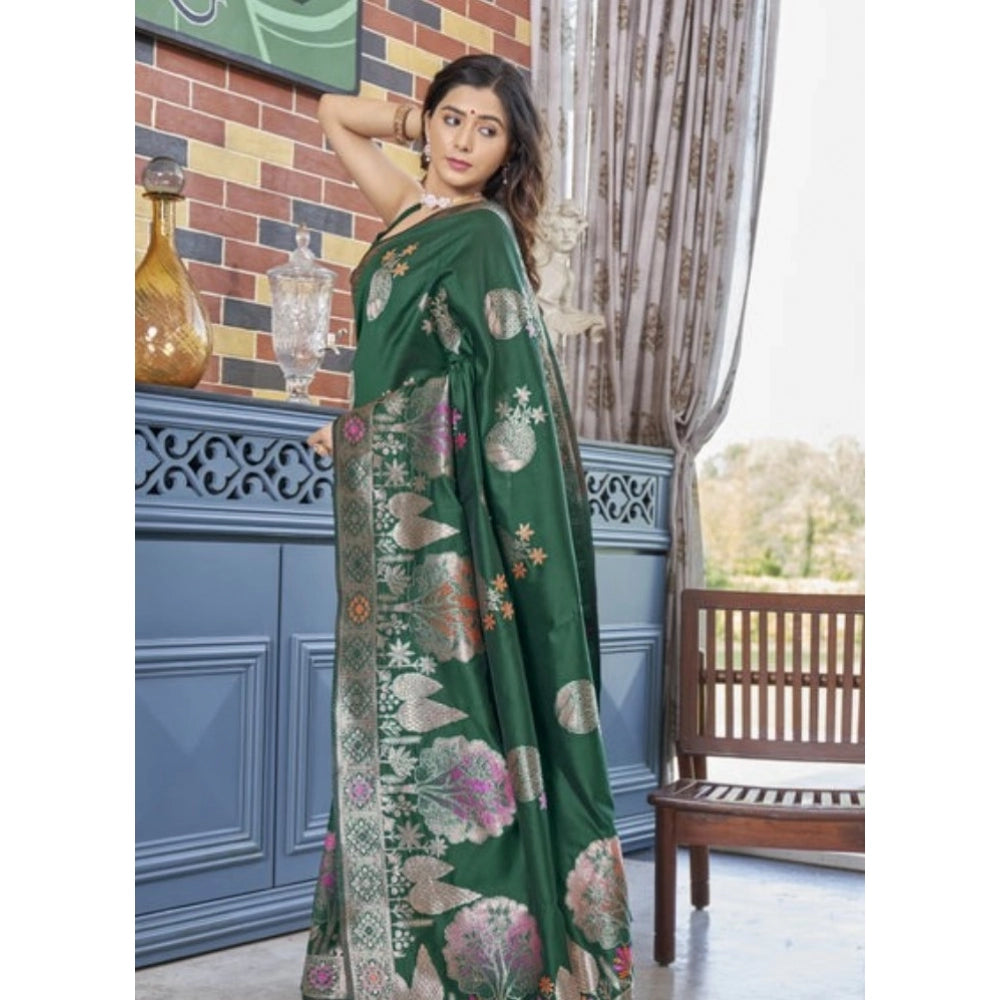 Women's Silk Printed Saree With Unstitched Blouse 5.5Mtr (Green)