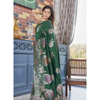 Women's Silk Printed Saree With Unstitched Blouse 5.5Mtr (Green)
