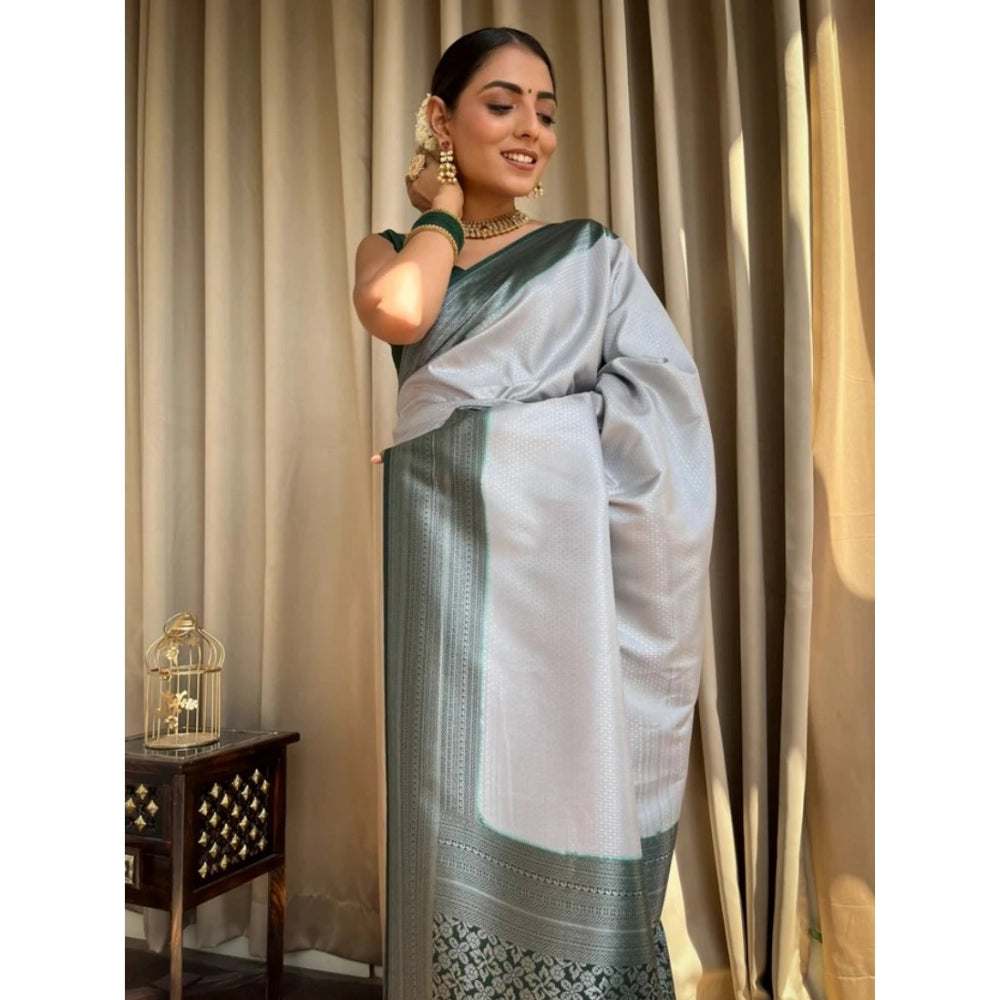 Women's Silk Printed Saree With Unstitched Blouse 5.5Mtr (Grey)