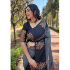 Women's Silk Printed Saree With Unstitched Blouse 5.5Mtr (Grey)