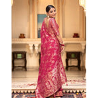 Women's Silk Printed Saree With Unstitched Blouse 5.5Mtr (Pink)
