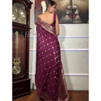 Women's Silk Printed Saree With Unstitched Blouse 5.5Mtr (Wine)