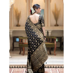 Women's Silk Printed Saree With Unstitched Blouse 5.5Mtr (Black)