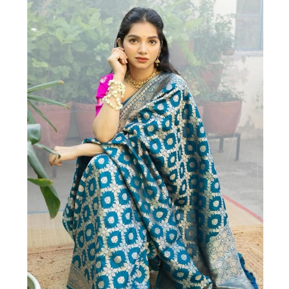 Women's Silk Printed Saree With Unstitched Blouse 5.5Mtr (Sky Blue)