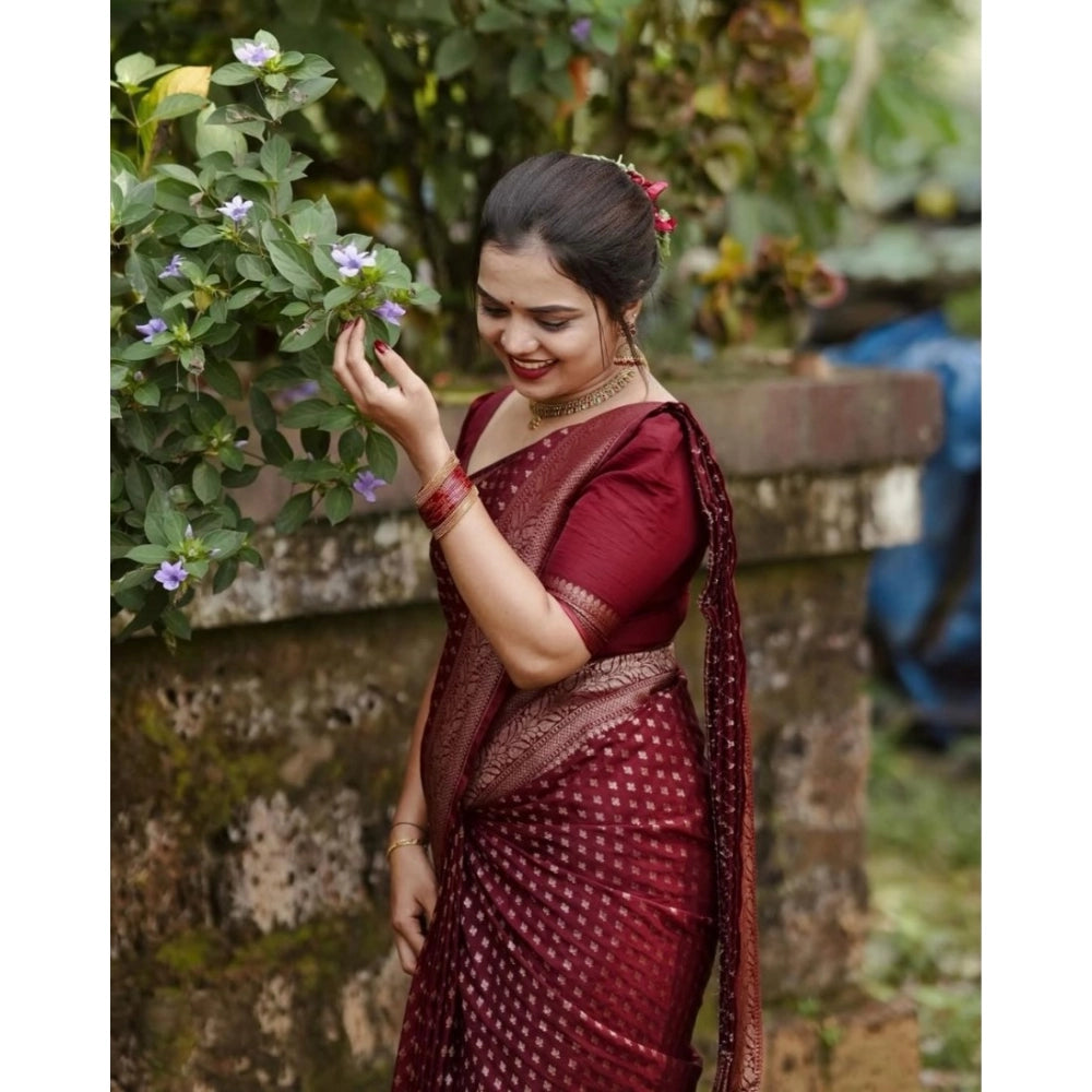 Women's Silk Printed Saree With Unstitched Blouse 5.5Mtr (Maroon)