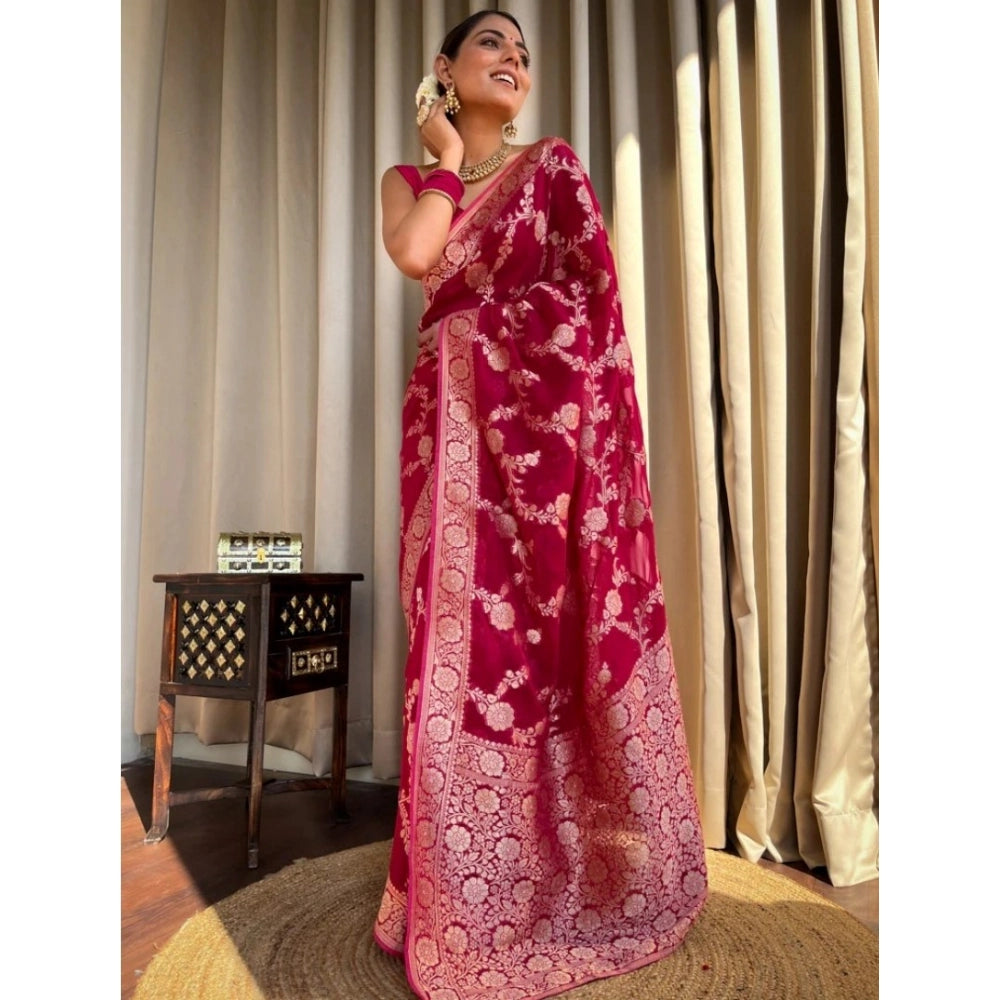 Women's Silk Printed Saree With Unstitched Blouse 5.5Mtr (Pink)