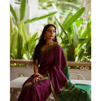 Women's Silk Printed Saree With Unstitched Blouse 5.5Mtr (Wine)