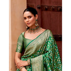 Women's Silk Printed Saree With Unstitched Blouse 5.5Mtr (Green)