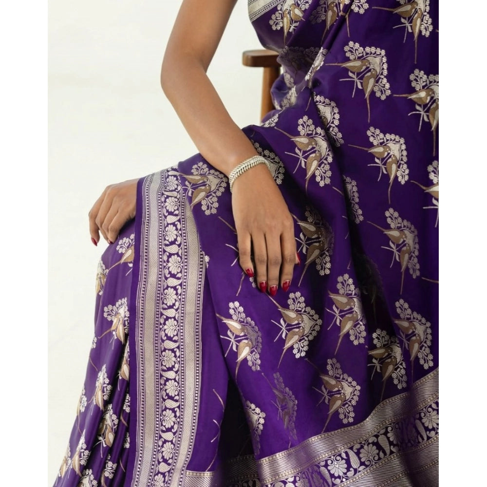 Women's Silk Printed Saree With Unstitched Blouse 5.5Mtr (Purple)