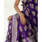 Women's Silk Printed Saree With Unstitched Blouse 5.5Mtr (Purple)