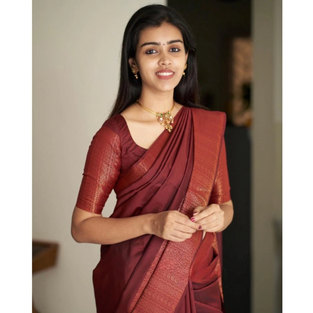 Women's Silk Printed Saree With Unstitched Blouse 5.5Mtr (Maroon)