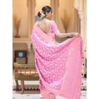 Women's Silk Printed Saree With Unstitched Blouse 5.5Mtr (Pink)