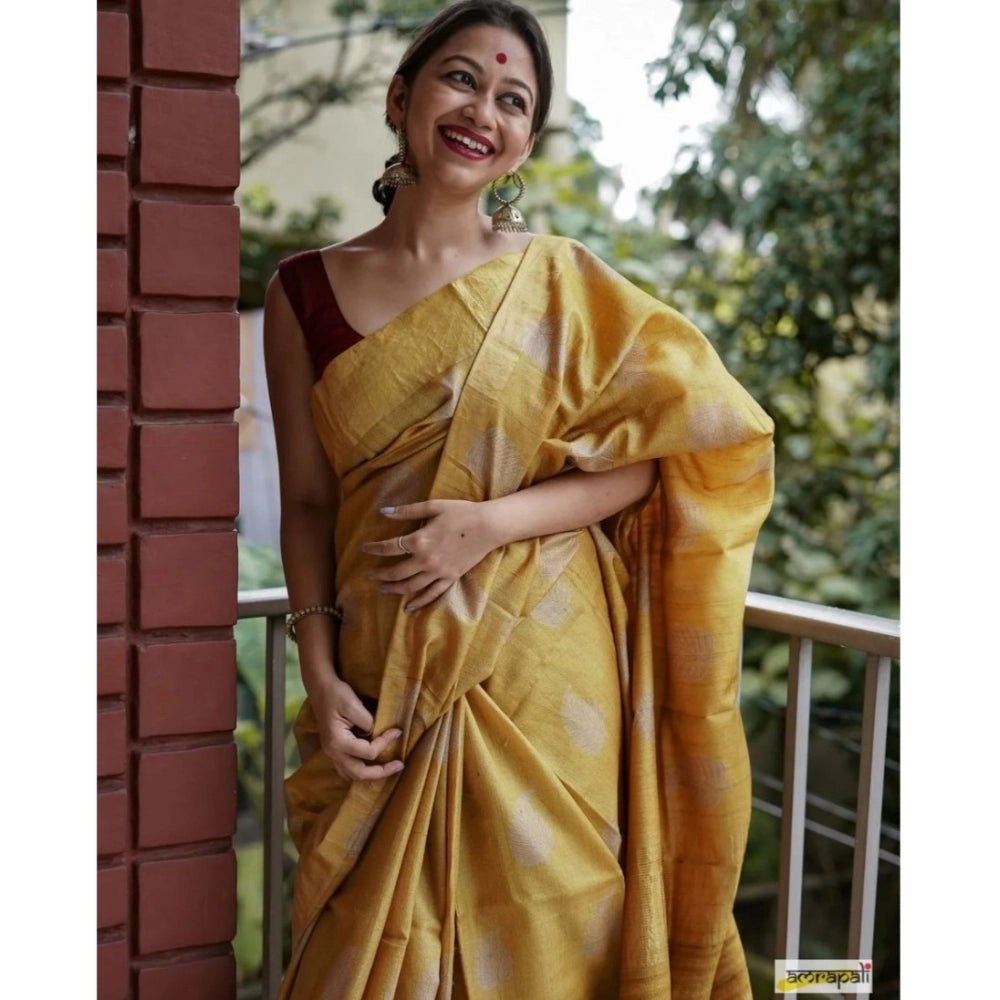 Women's Silk Printed Saree With Unstitched Blouse 5.5Mtr (Yellow)