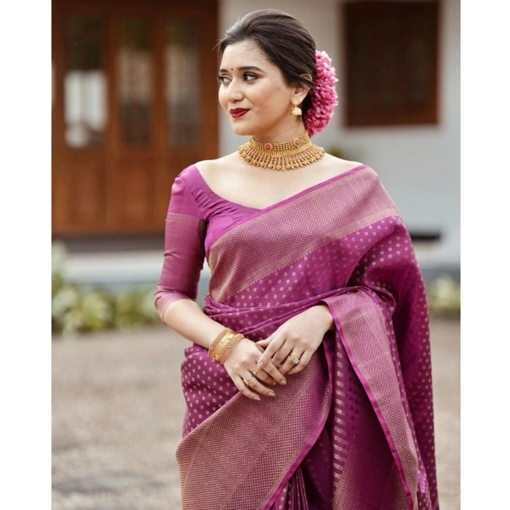 Women's Silk Printed Saree With Unstitched Blouse 5.5Mtr (Purple)